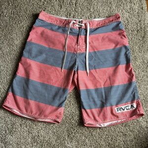 RVCA Red and Blue Striped Swim Shorts